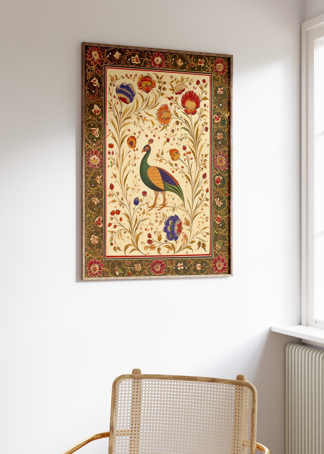 Indian Peacock Floral Traditional Miniature Painting Art Poster - Image 3
