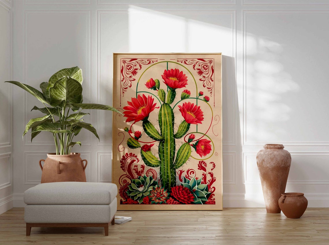 Cactus Bloom Succulents Decorative Circles Vintage Botanical Poster - Image 2