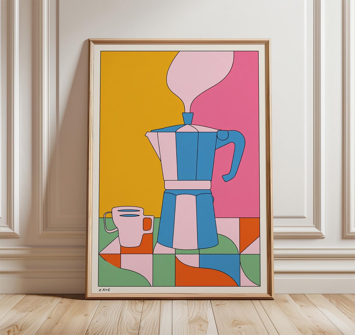 Colorful Coffee Maker Poster, Modern Pop Art