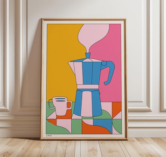 Colorful Coffee Maker Poster, Modern Pop Art