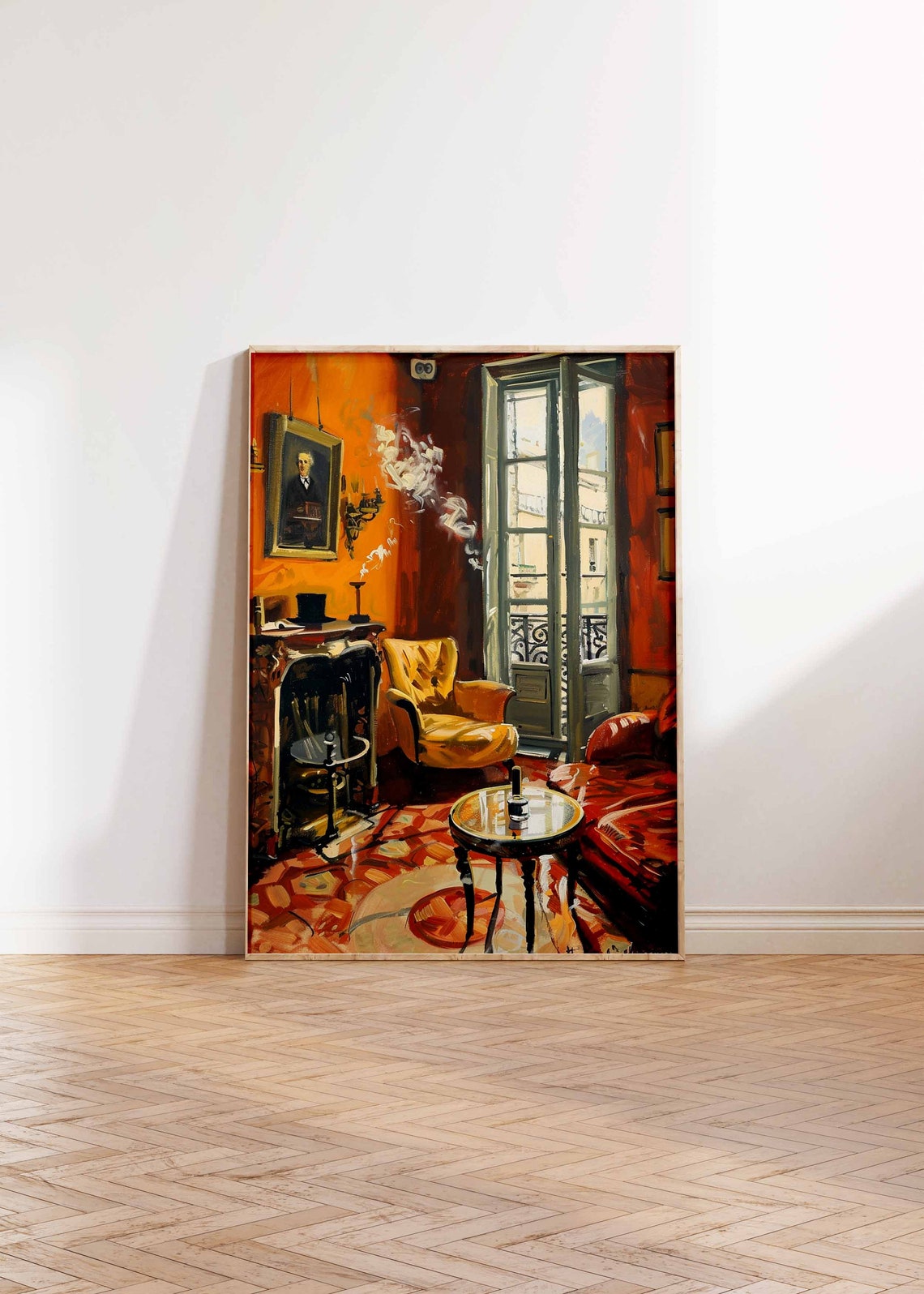 Red Smoking Room Armchairs Fireplace French Style Art Poster - Image 2