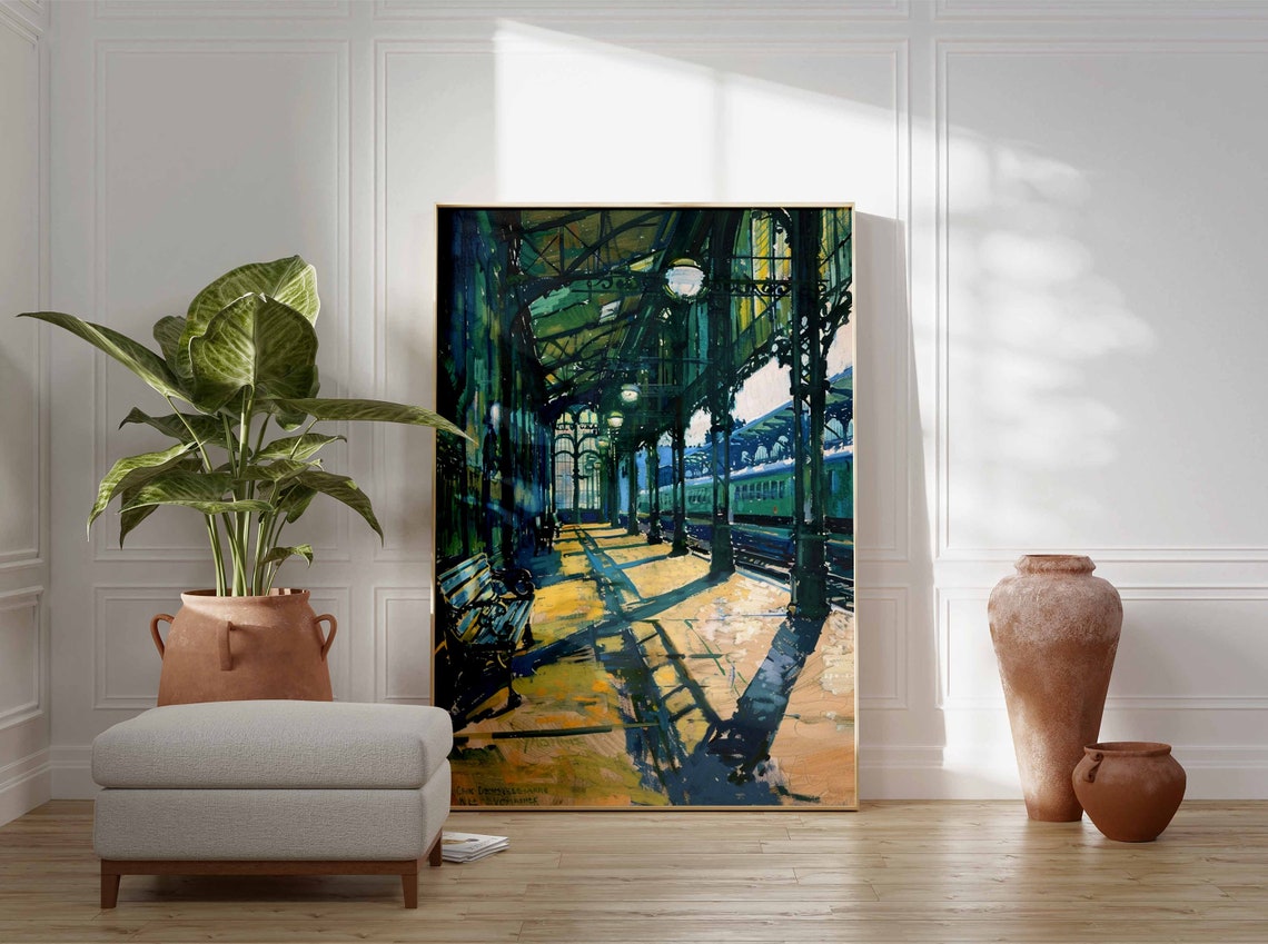 Vintage Railway Station Train Platform Impressionist Painting Poster - Image 3