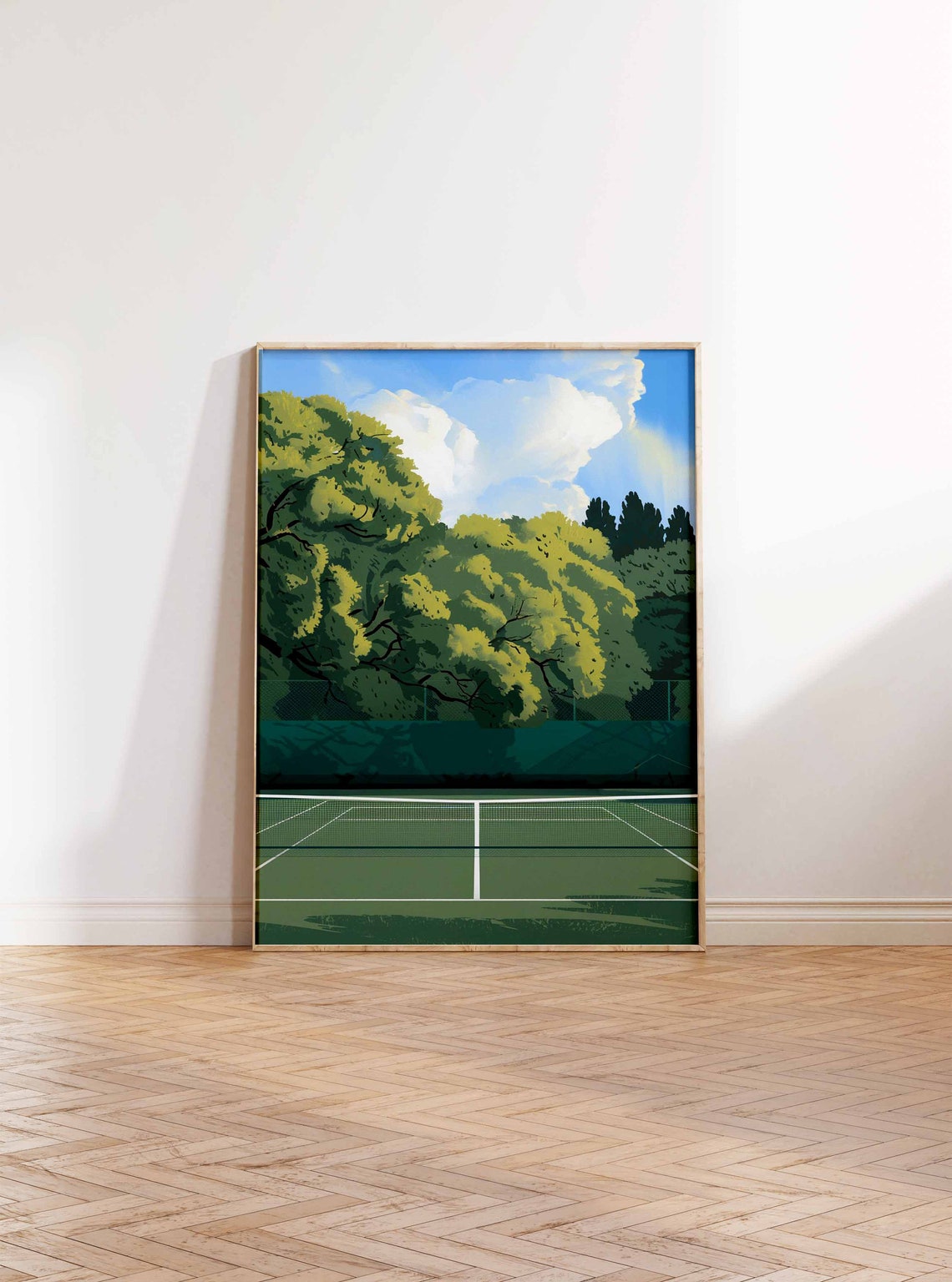 Modern Minimalist Green Tennis Court Net Flat Illustration Poster - Image 3