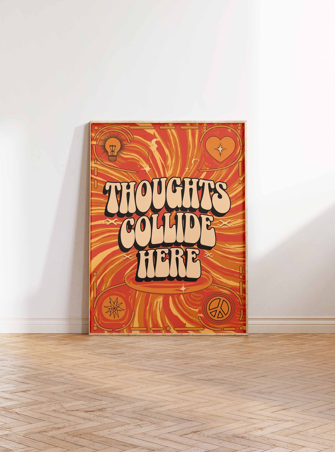 Thoughts Collide Here 70s Bubble Letter Swirl Retro Art Poster - Image 2