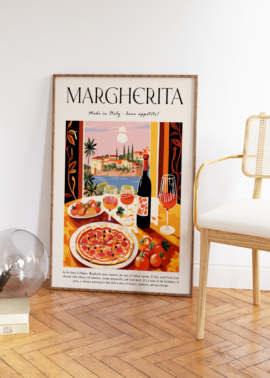 Margherita Pizza Naples Made in Italy Retro Kitchen Art Poster - Image 3