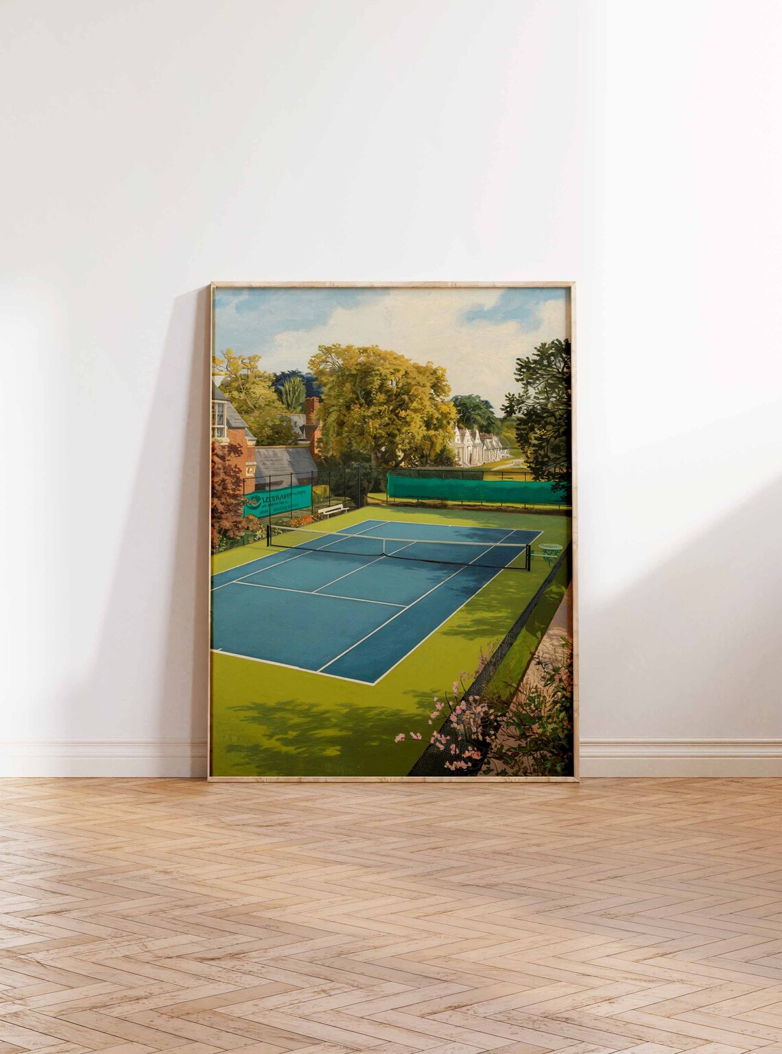 Vintage Tennis Court Brick Clubhouse Autumn Garden Scene Poster - Image 3
