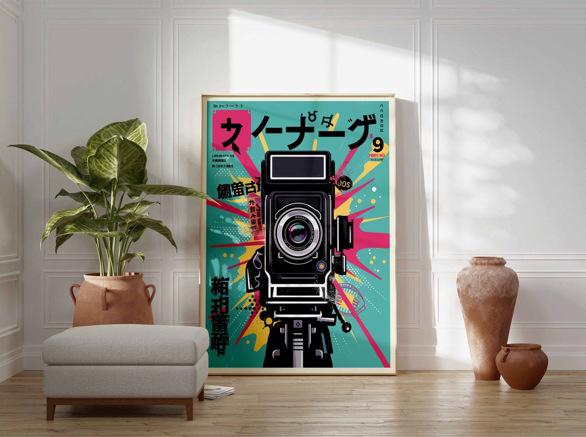 Vintage Twin Lens Camera Tripod Retro Japanese Pop Art Poster - Image 3