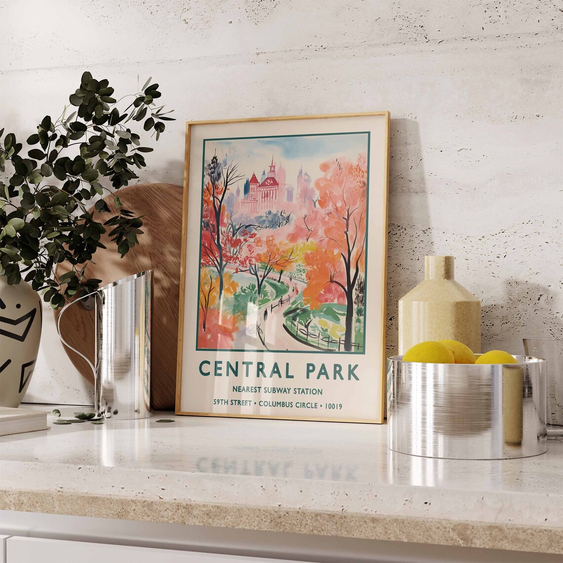 Central Park Autumn Watercolor Painting New York City Art Poster - Image 2