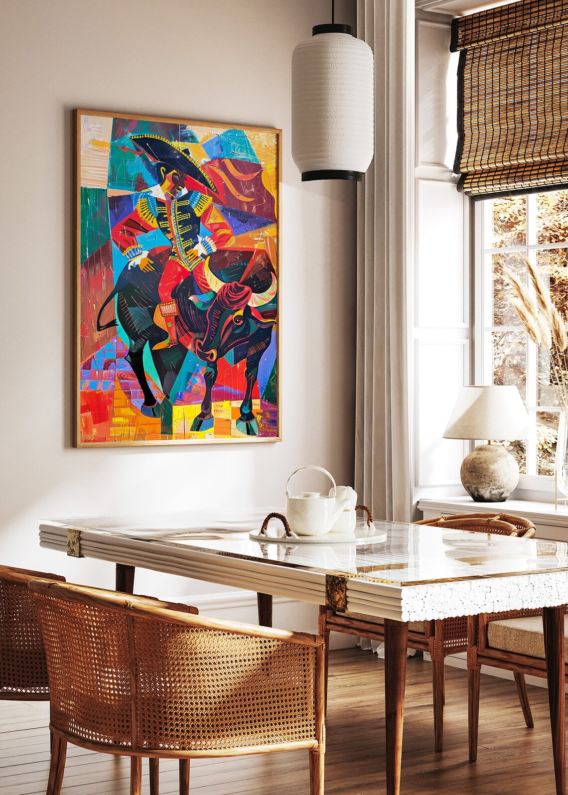 Spanish Bullfight Matador Cubist Art Print Colorful Arena Decor - Image 2