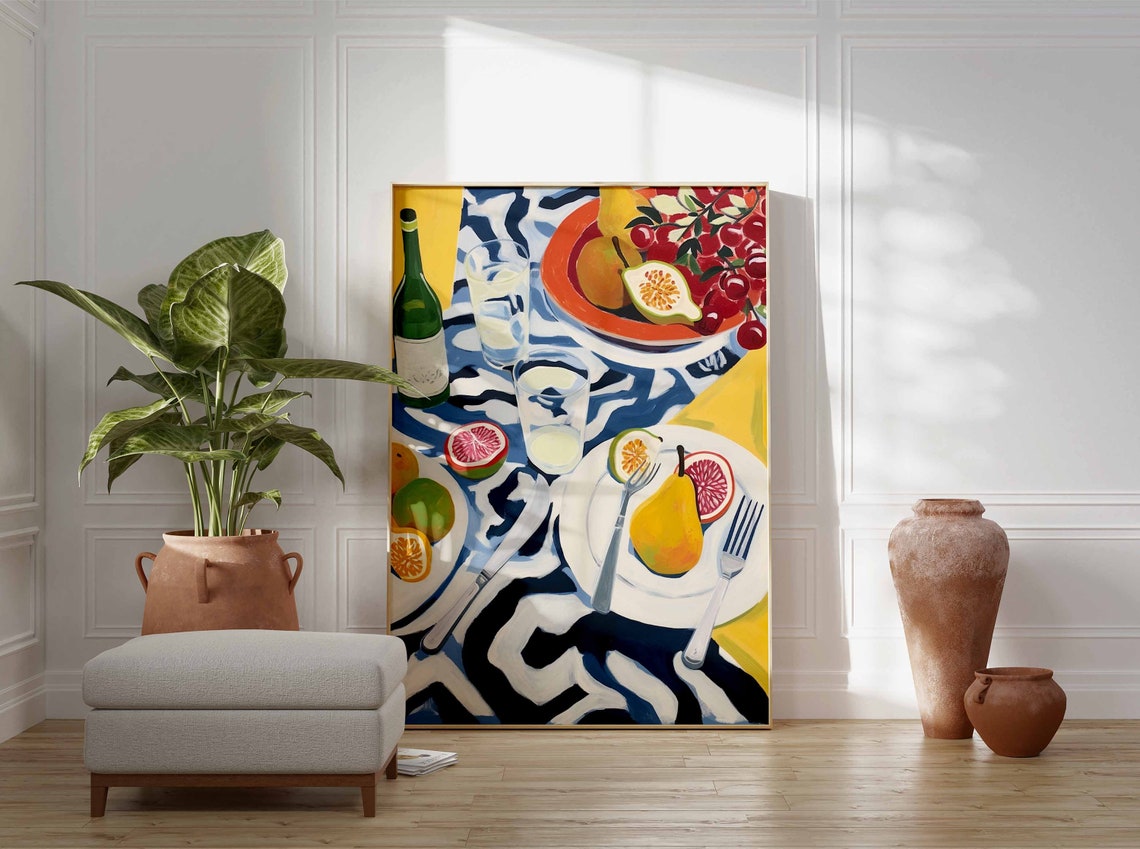 Dinner Table Food Still Life Fruit Wine Art Kitchen Wall Poster - Image 3