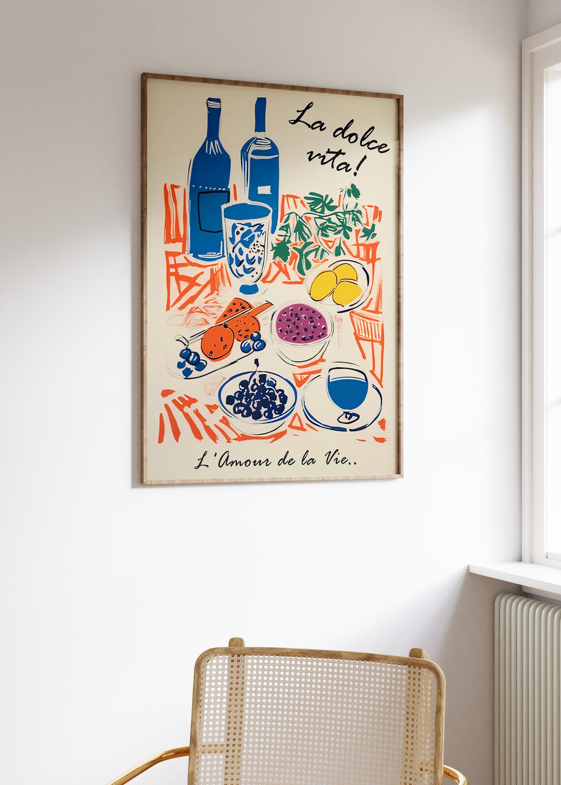 La Dolce Vita Retro Food Poster with Wine Bottles and Dinner Party Art - Image 3