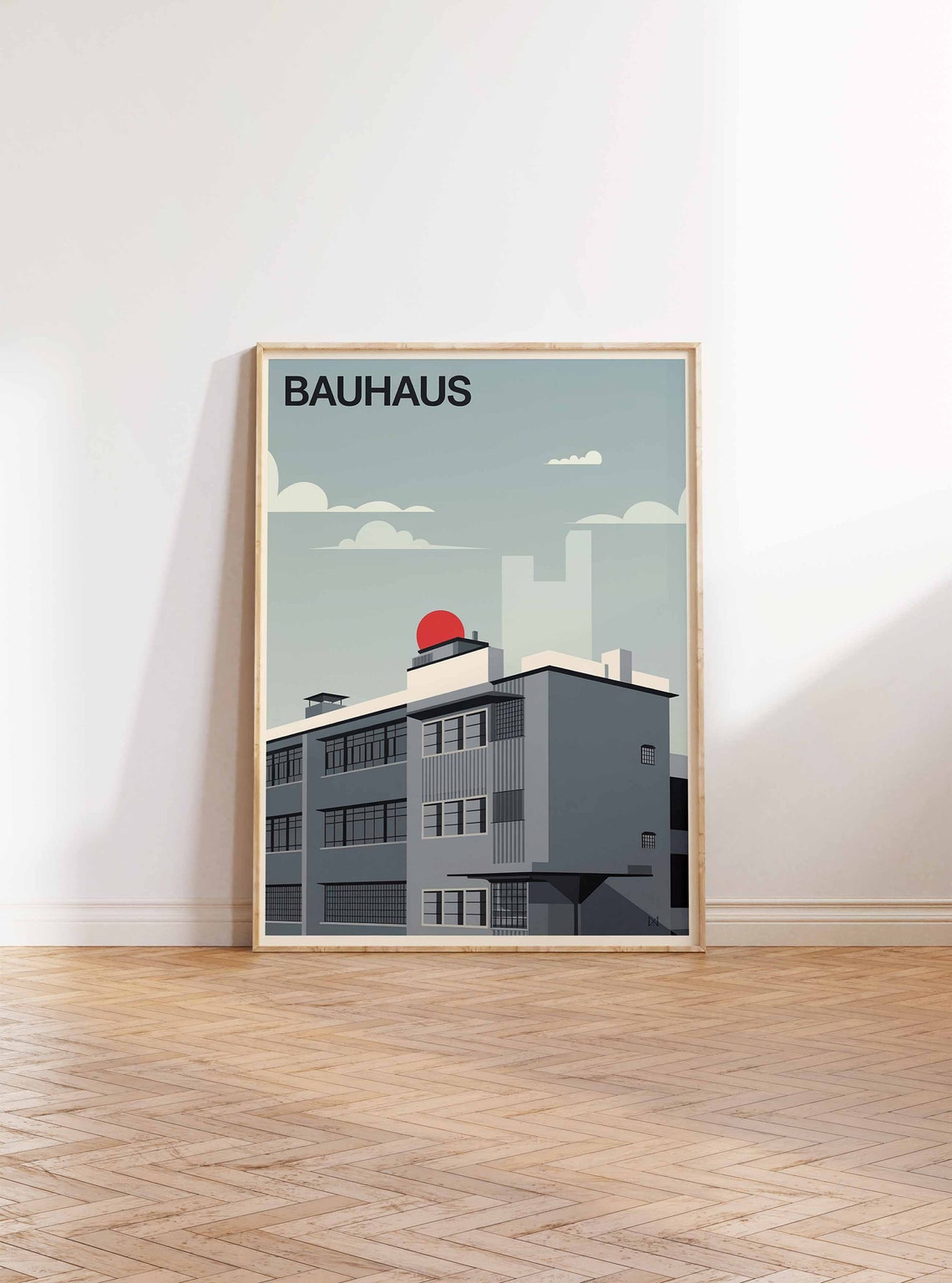 Bauhaus Modernist Building Red Sun Vintage Architecture Poster - Image 2