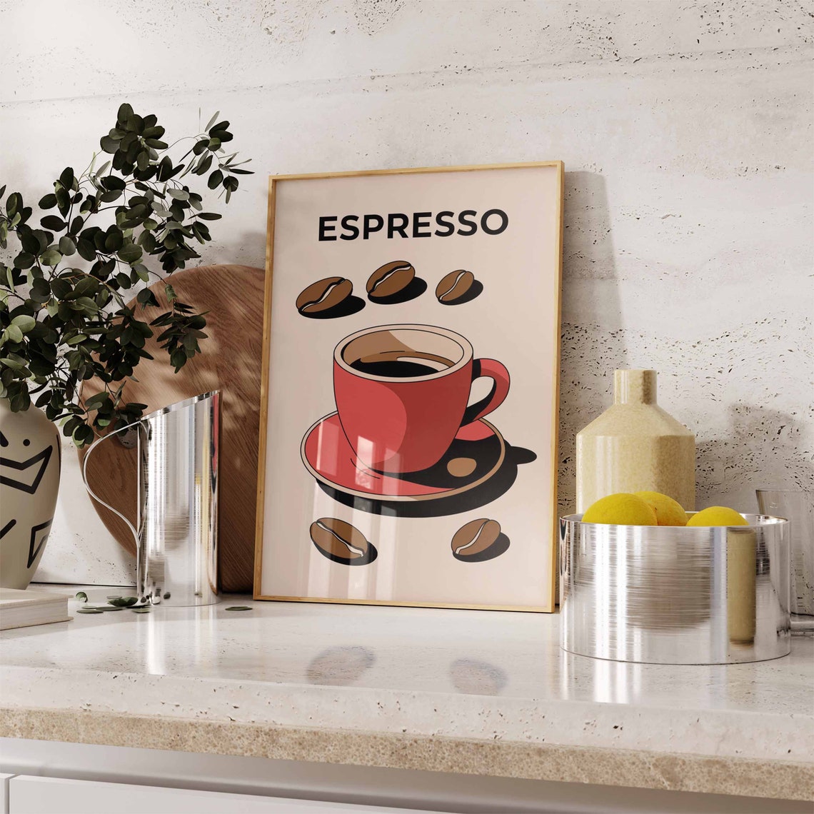 Espresso Red Cup Coffee Beans Bold Pop Art Kitchen Decor Poster - Image 3