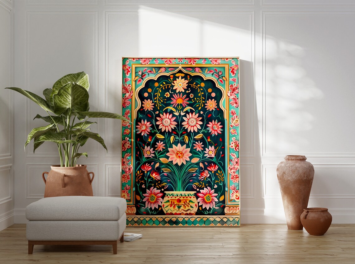 Pichwai Indian Botanical Floral Art Print - Image 3