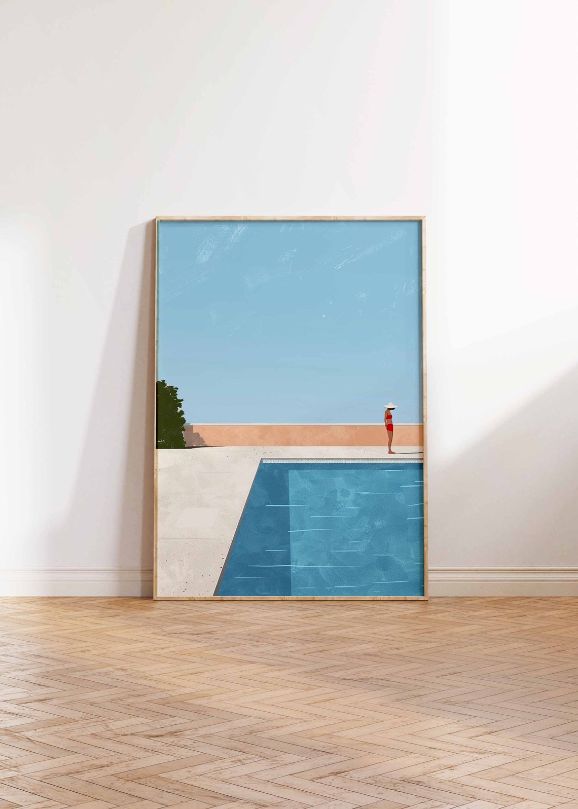 Serene Minimalist Swimming Pool Summer Bather Blue Wall Art Decor - Image 2