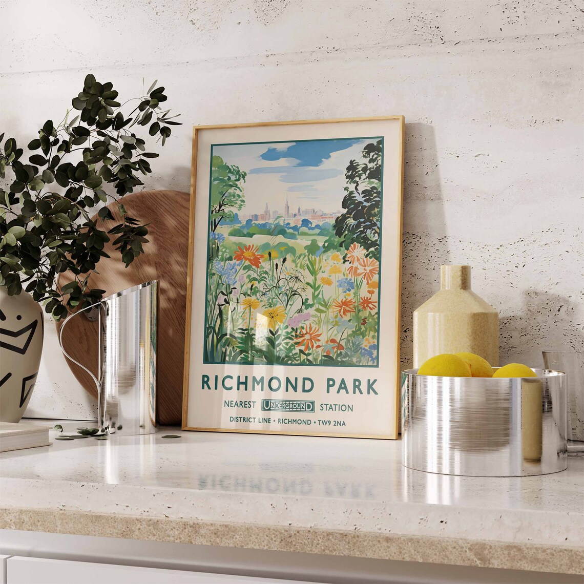 Richmond Park London Underground Wildflower Vintage Travel Poster - Image 2