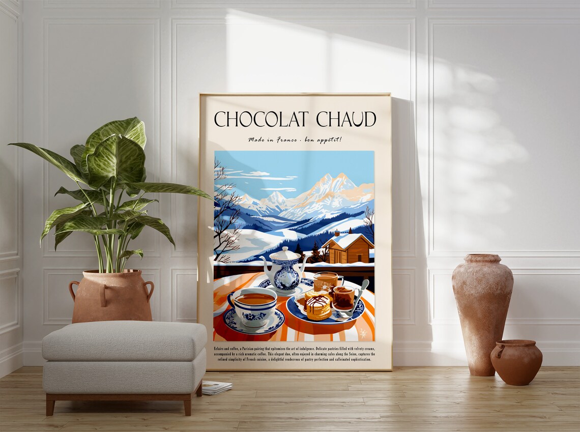 Chocolat Chaud French Hot Chocolate Alpine Cafe Winter Art Poster - Image 3