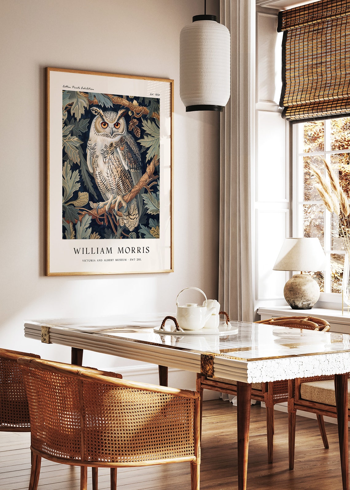William Morris Great Horned Owl Woodland Botanical Night Style Poster - Image 2