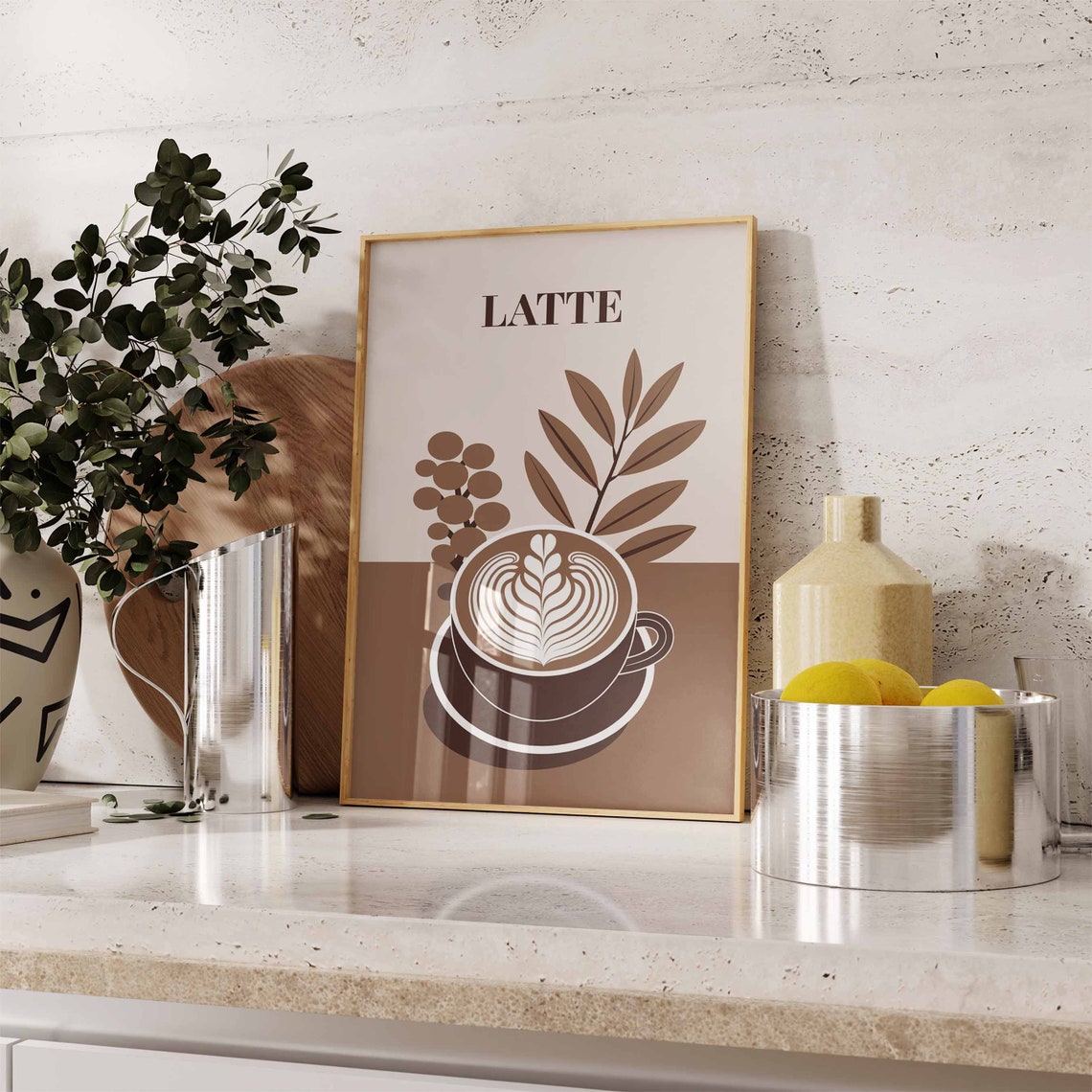 Latte Serif Botanical Rosetta Latte Art Kitchen Decor Poster - Image 3