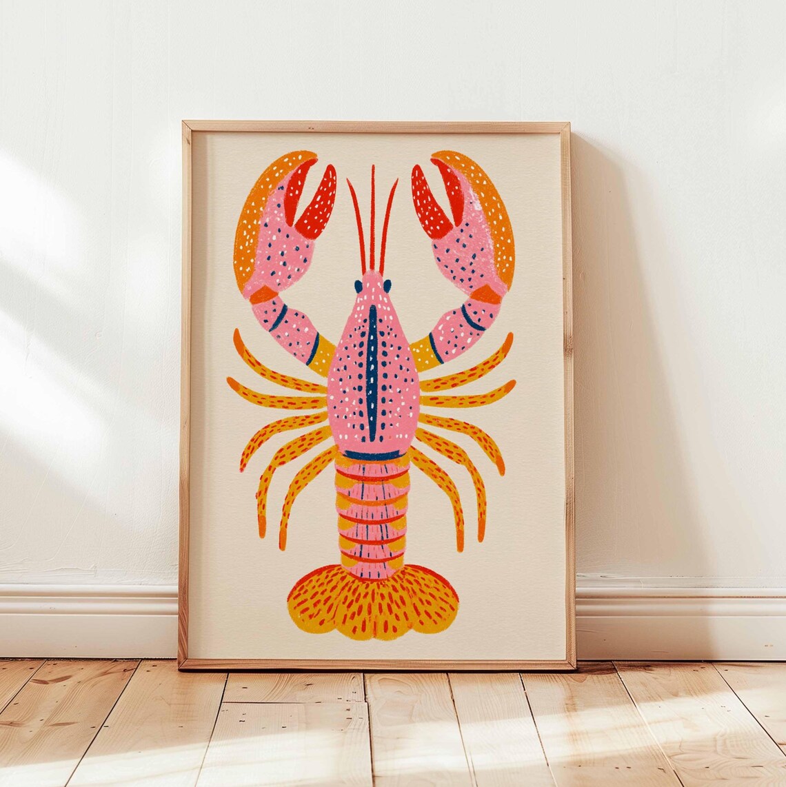 Colorful Lobster Poster, Retro Coastal Kitchen Art Print