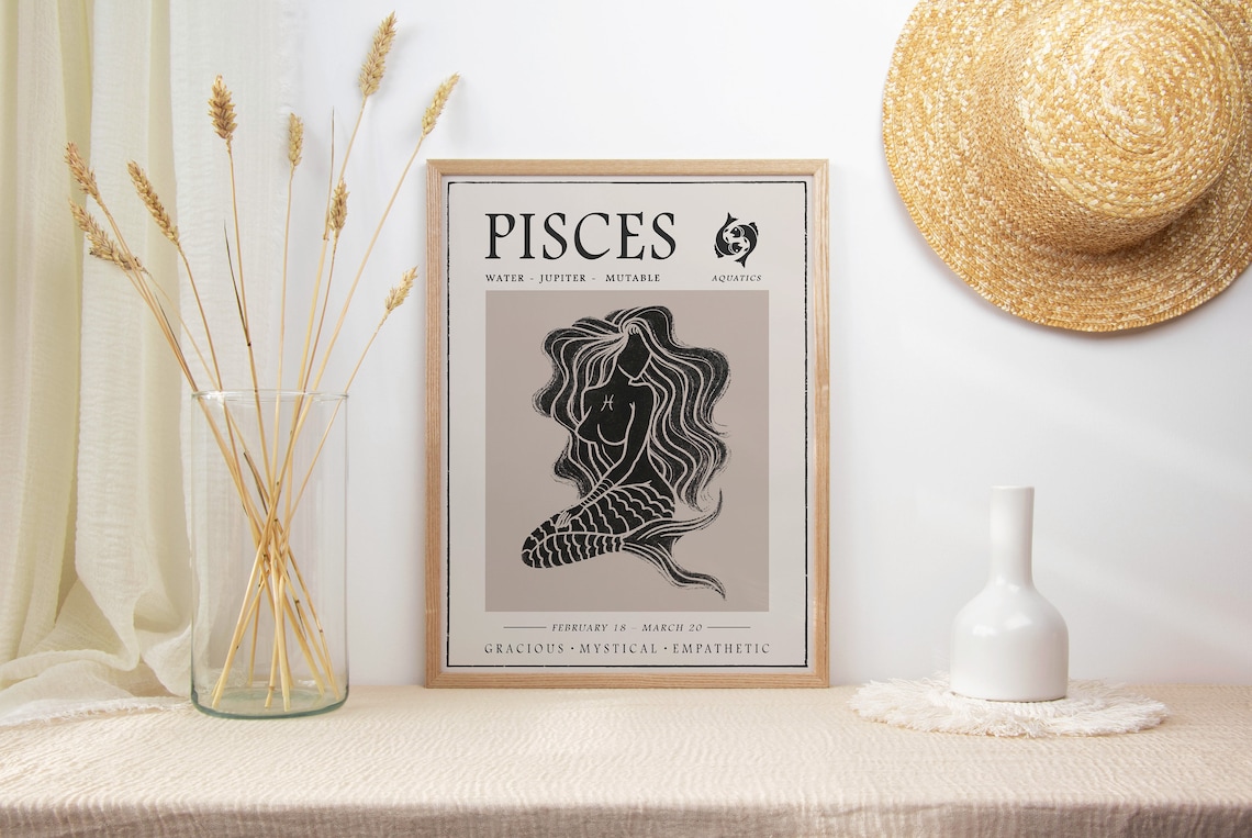 Pisces Star Sign Poster, Boho Astrology Art Print - Image 2