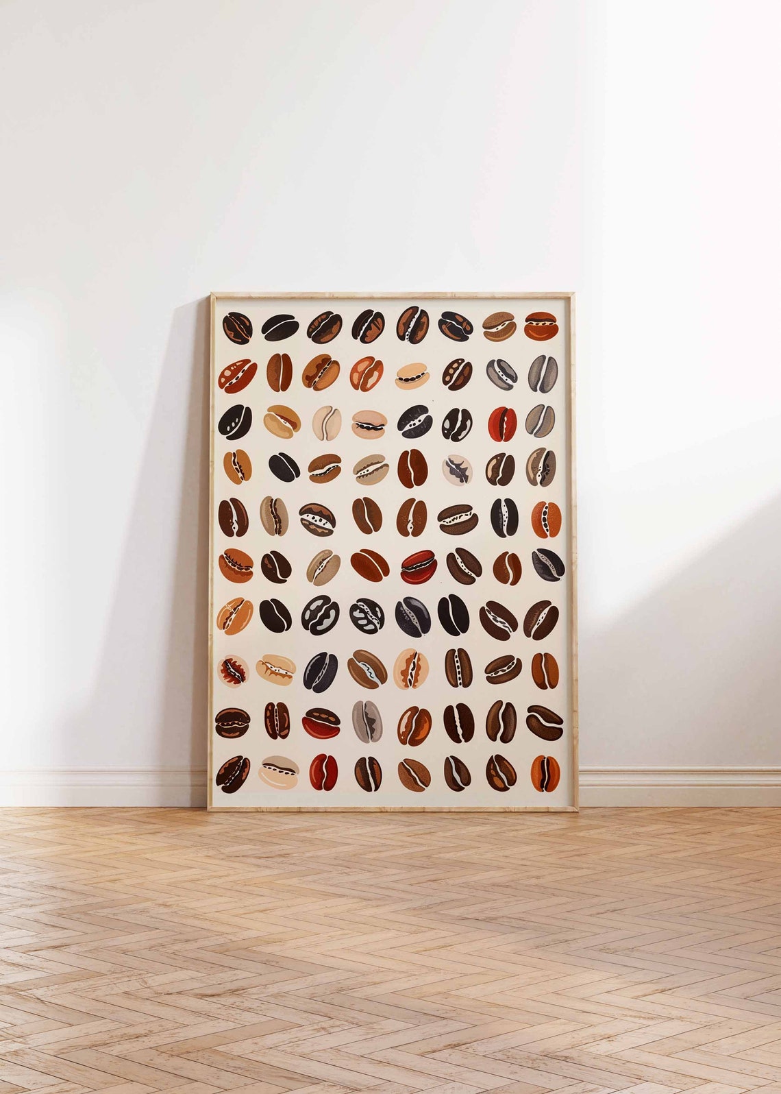 Illustrated Coffee Beans Grid Earthy Tones Kitchen Poster Coffee Art - Image 2