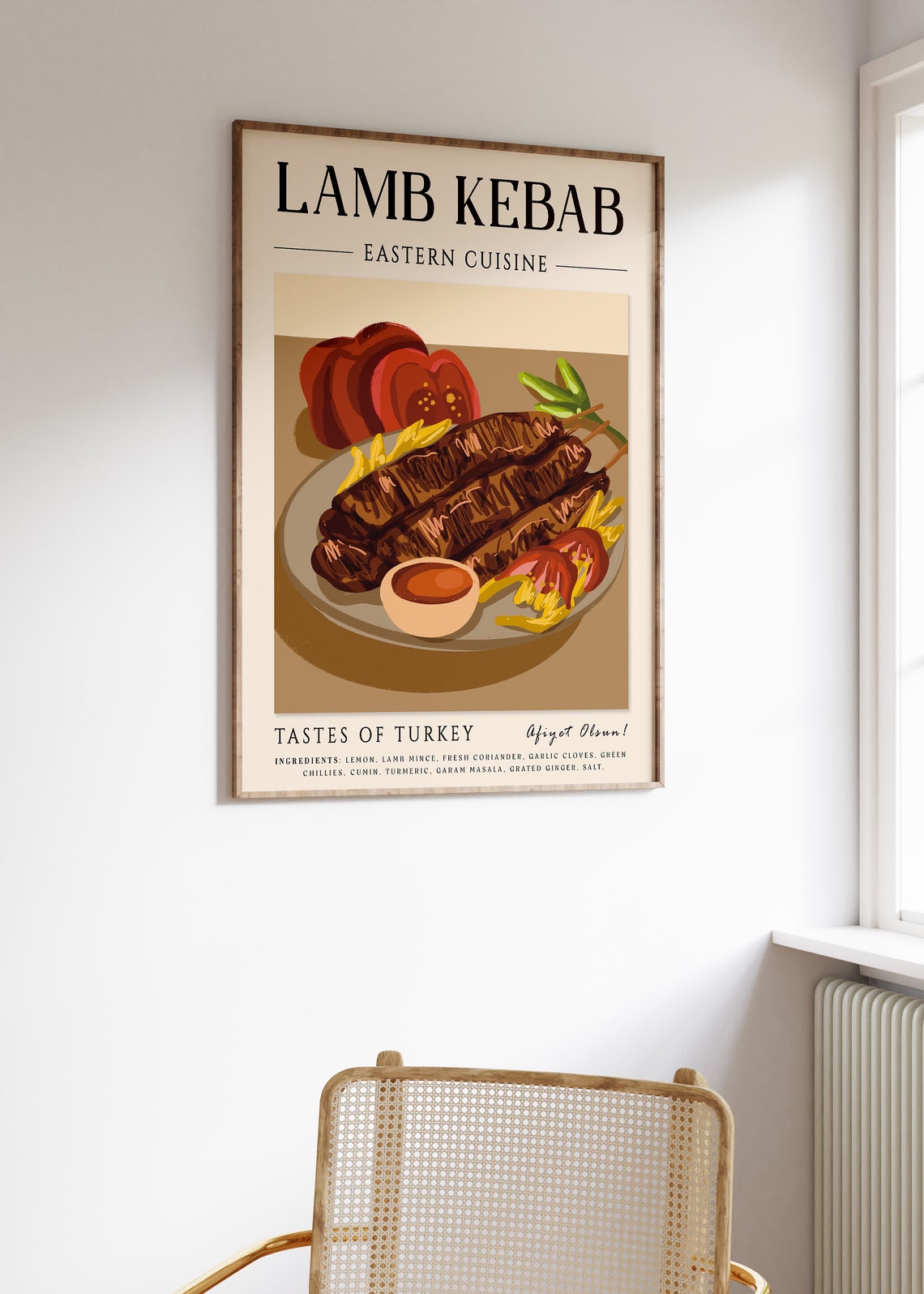 Lamb Kebab Eastern Cuisine Illustrated Recipe Turkey Food Poster - Image 3