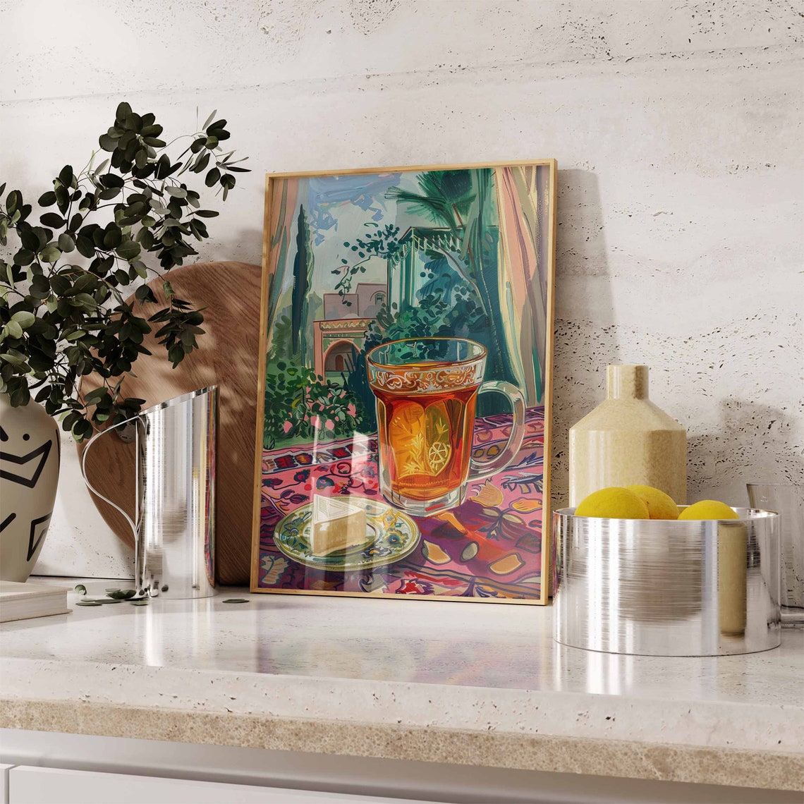 Colorful Middle Eastern Tea Glass Courtyard Terrace Painting Poster - Image 2