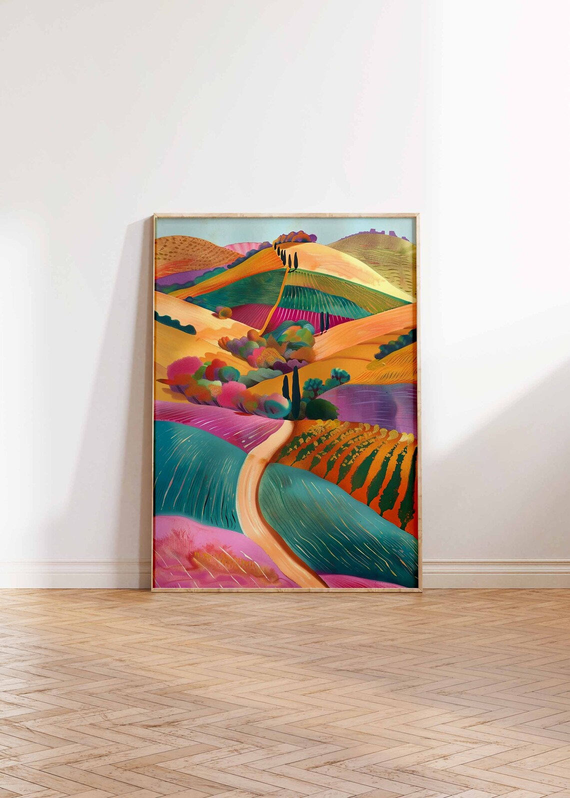Tuscan Rolling Hills Winding Road Colorful Landscape Art Print - Image 2