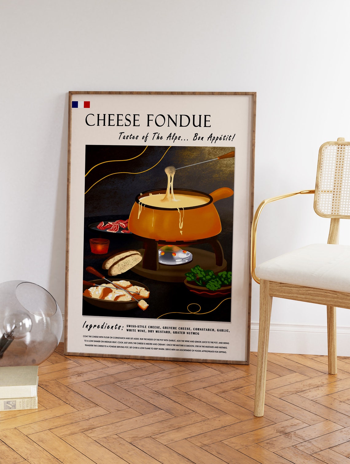 Cheese Fondue Poster French Food Art Food Art French Art French Poster Kitchen Poster Kitchen Art Retro Print Recipe Art Food Gift - Image 3