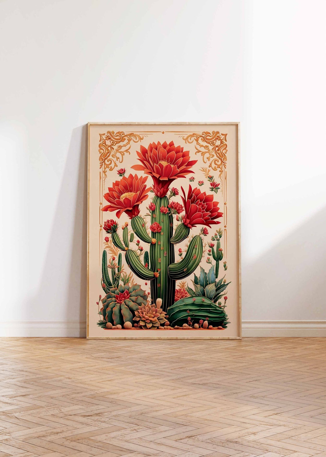 Red Blossom Cactus Botanical Illustration Vintage Mexican Art Poster - Image 3