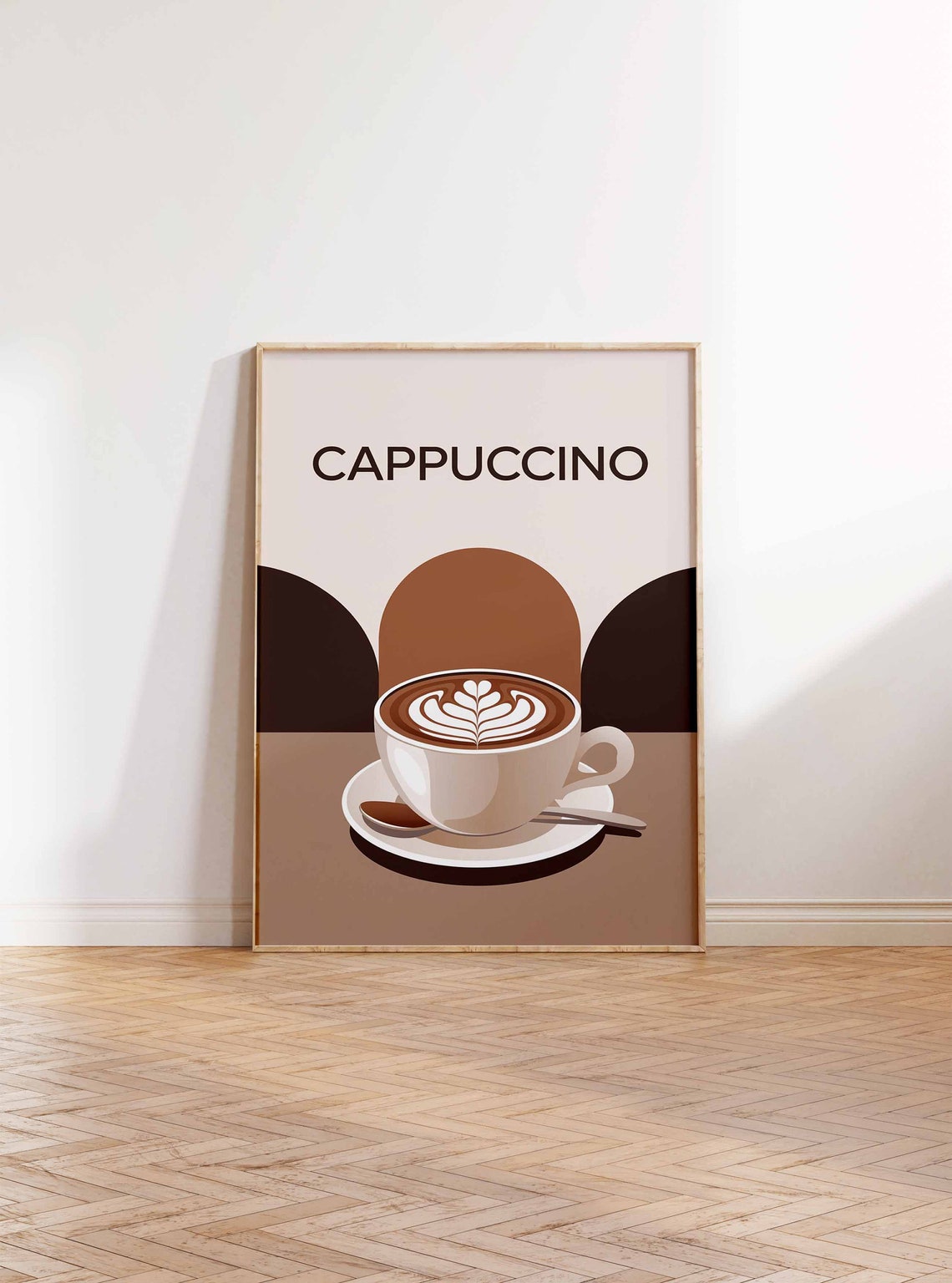 Cappuccino Latte Art Cup Retro Arch Modern Coffee Kitchen Poster - Image 2