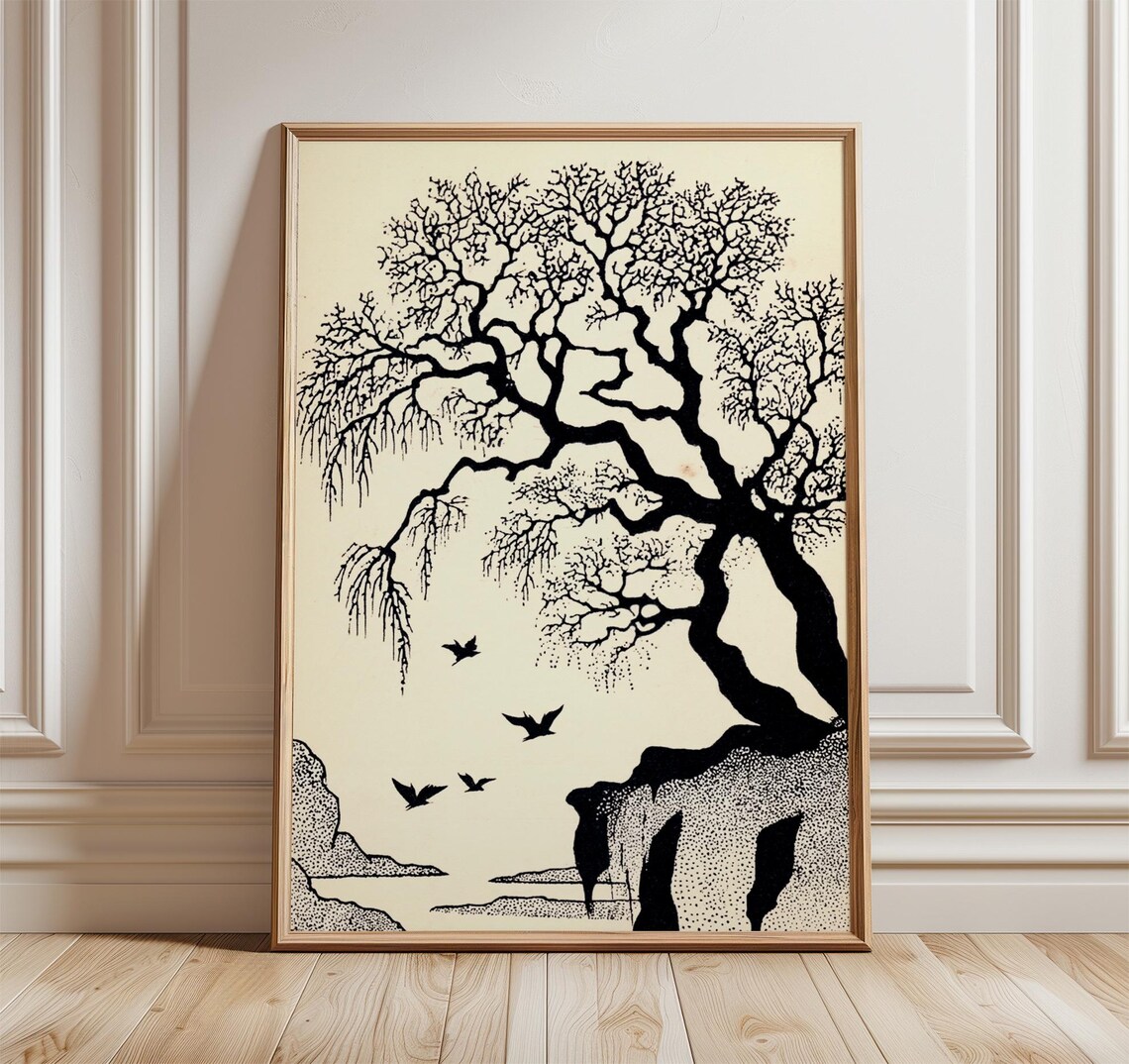 Vintage Black And White Tree Silhouette Poster