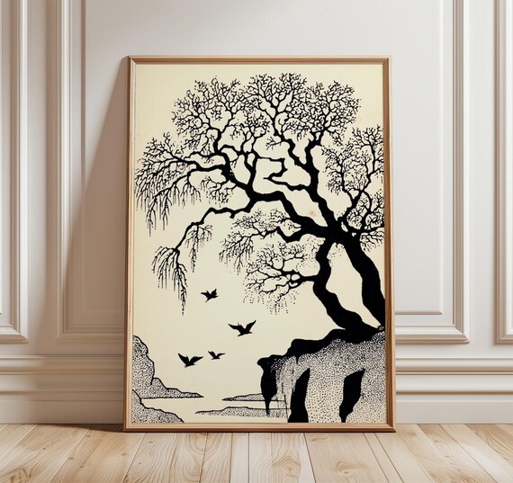 Vintage Black And White Tree Silhouette Poster
