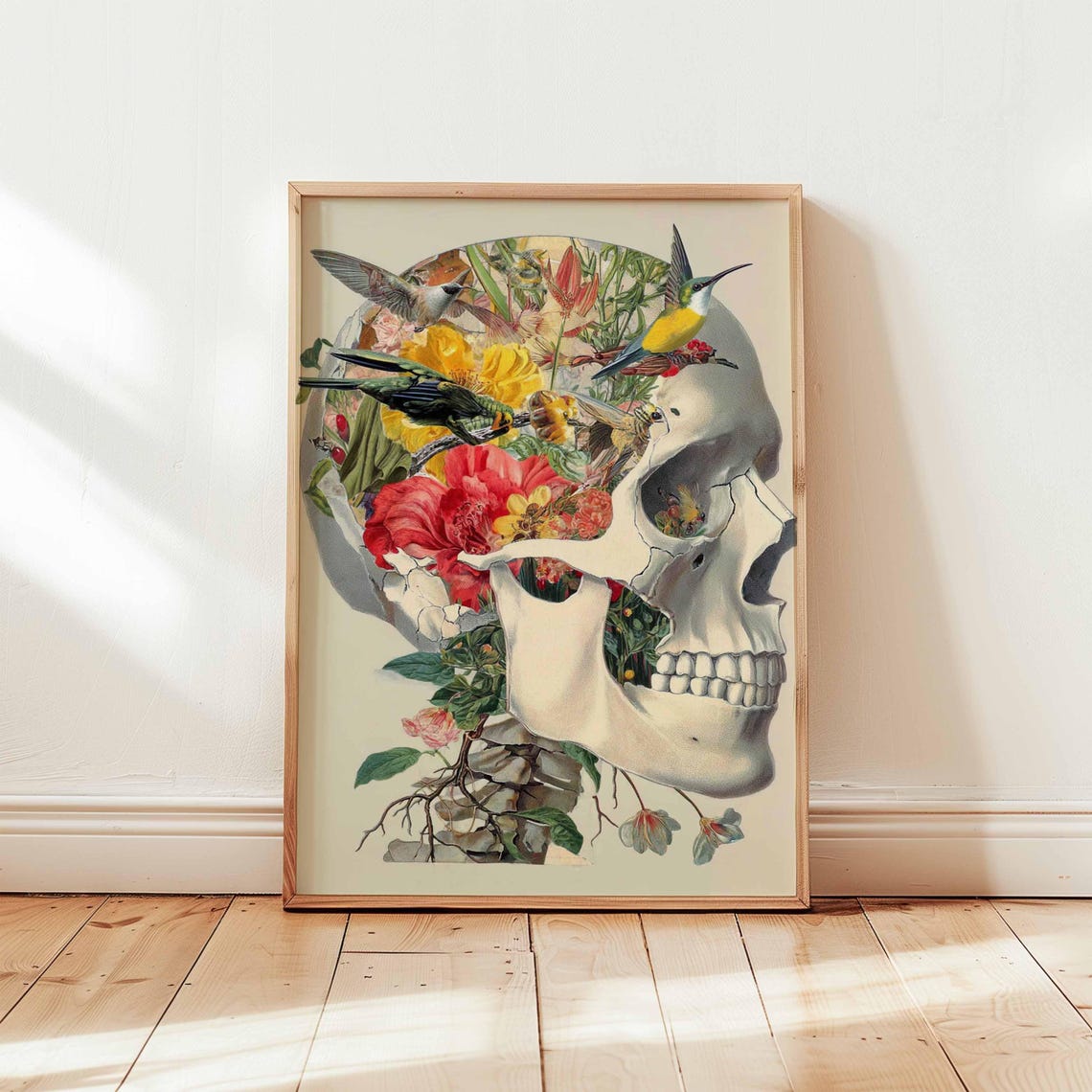 Vintage Human Skull Botanical Floral Art Print Skeleton Wall Decor