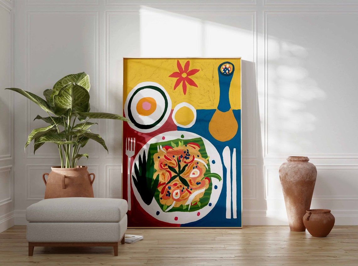 Thai Pad Thai Shrimp Dinner Illustration Colorful Kitchen Art Poster - Image 3