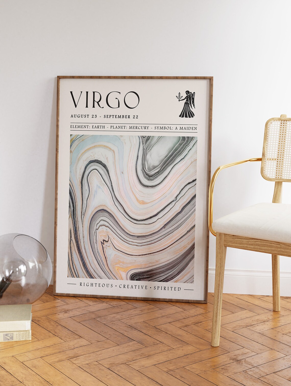 Virgo Zodiac Star Sign Marbled August Birthday Astrology Poster - Image 3