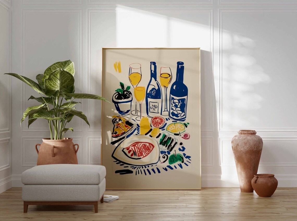 Vintage Wine And Food Art Print, Kitchen Decor - Image 3