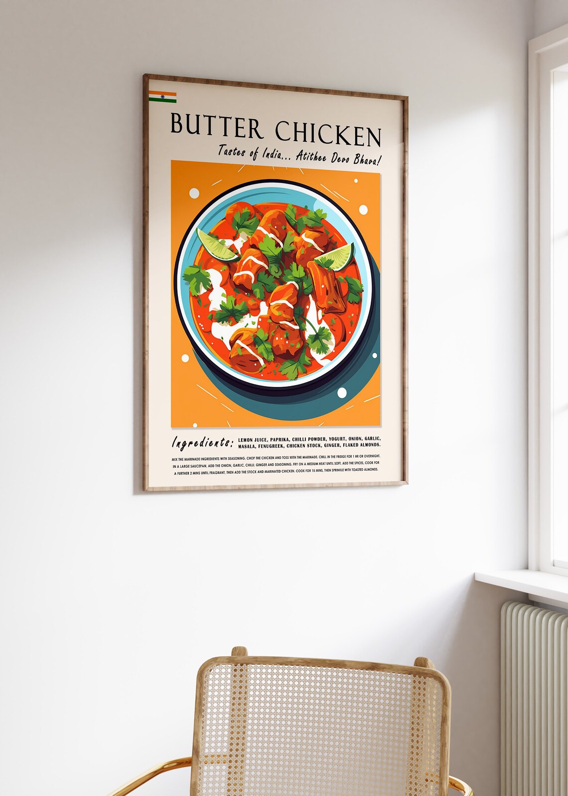Butter Chicken Indian Food Recipe Poster Modern Kitchen Wall Decor - Image 3