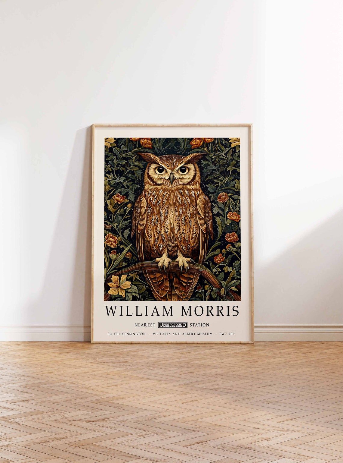 William Morris Horned Owl Among Orange Blossoms Night Garden Poster - Image 2