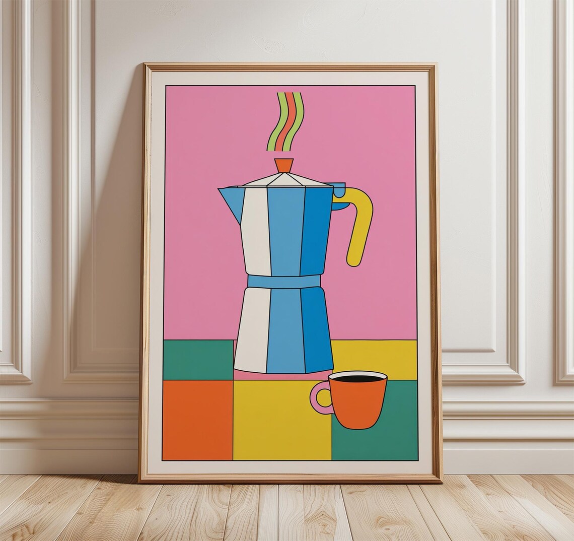 Colorful Coffee Maker Poster, Modern Pop Art