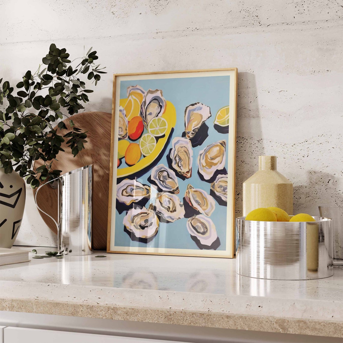 Fresh Oysters Seafood Painted Lemon Citrus Coastal Kitchen Art Print - Image 3