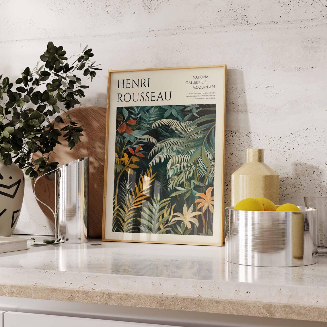 Henri Rousseau Rust Red Leaves and Lilies Jungle Exhibition Poster - Image 3