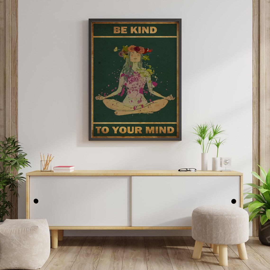 Be Kind To Your Mind Floral Yoga Vintage Poster - Image 2