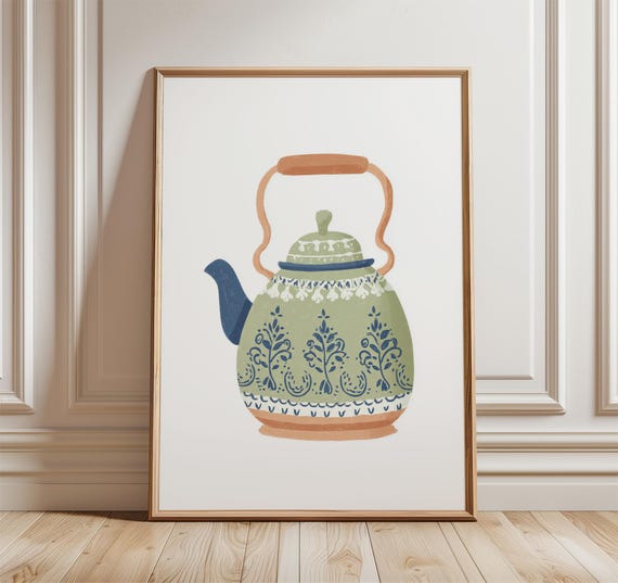 Vintage Teapot Poster, Rustic Kitchen Wall Decor