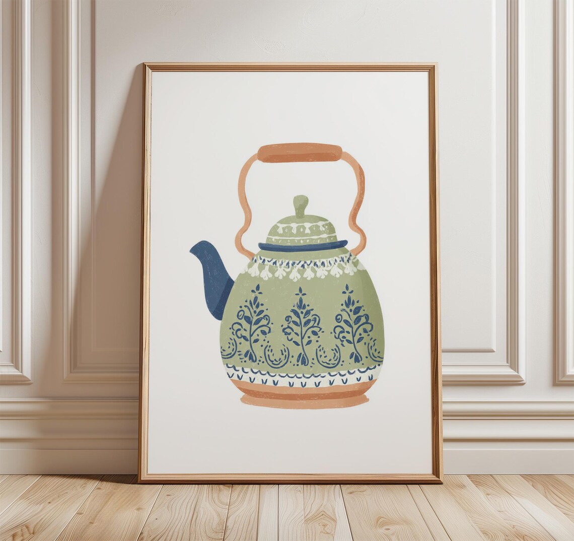 Vintage Teapot Poster, Rustic Kitchen Wall Decor