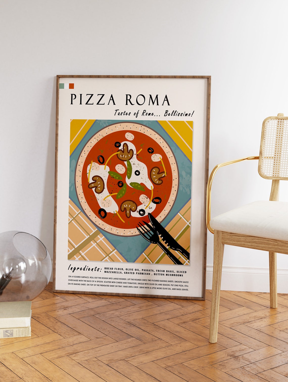 Italian Food Poster Pizza Art Poster Rome Travel Poster Kitchen Decor Food Art Food And Drink Poster Retro Print Food Gift - Image 3