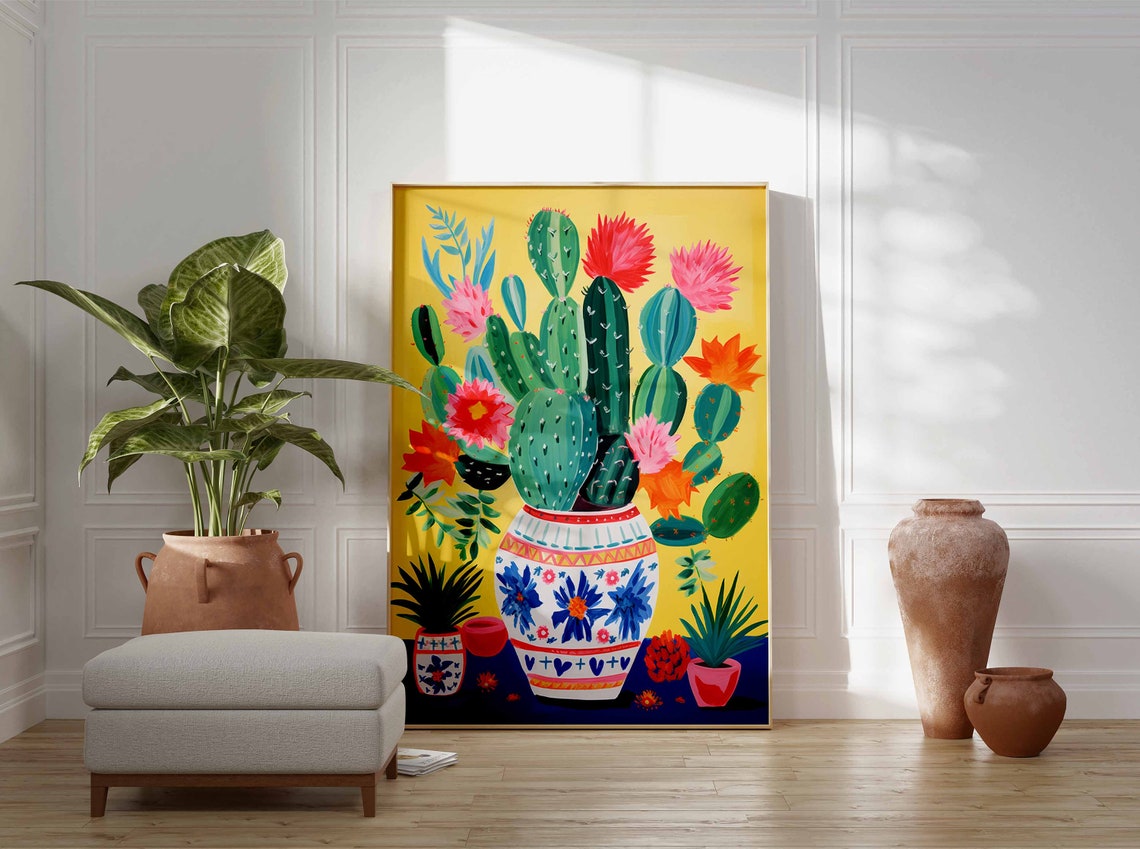 Mexican Cactus Bloom Folk Art Botanical Wall Decor Art Poster - Image 2