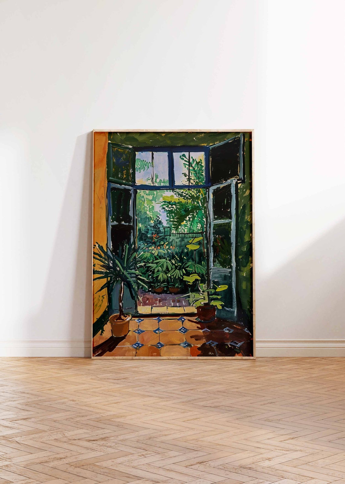 Sunlit Open Window Garden View Bright Orange Wall Painting Poster - Image 3