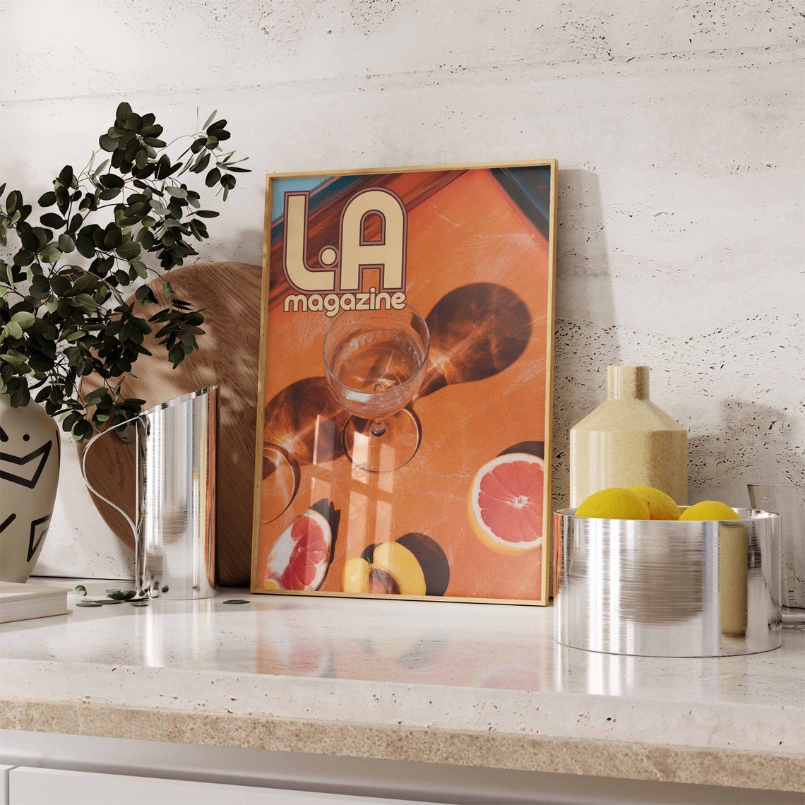 LA Magazine Retro Orange Citrus Cocktail Flat Lay Art Poster - Image 3